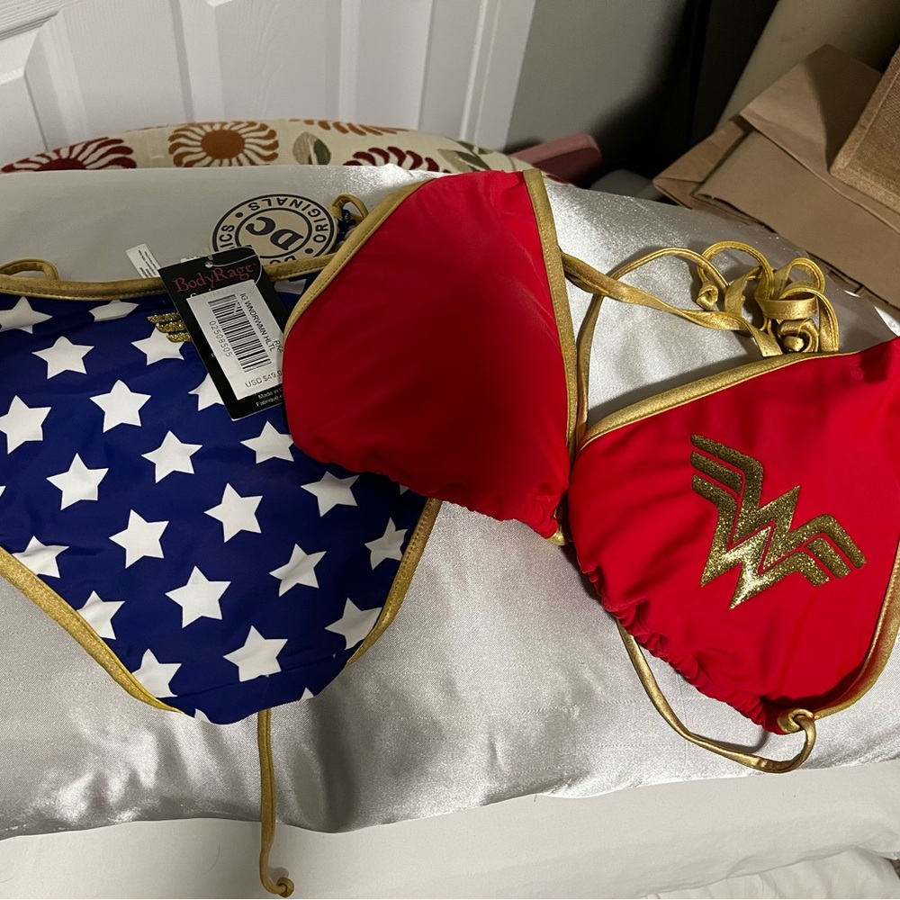DC Comics Red and Blue Star Bikini with Gold Trim